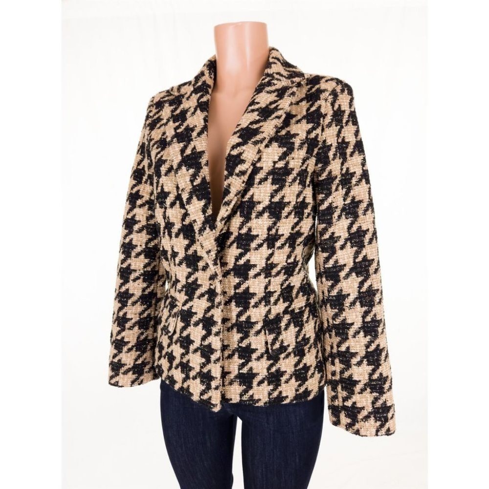 Vintage CHANEL FR 38 US 4 6 Wool Mix Tweed Houndstooth Jacket P61932V47065 - Picture 3 of 11